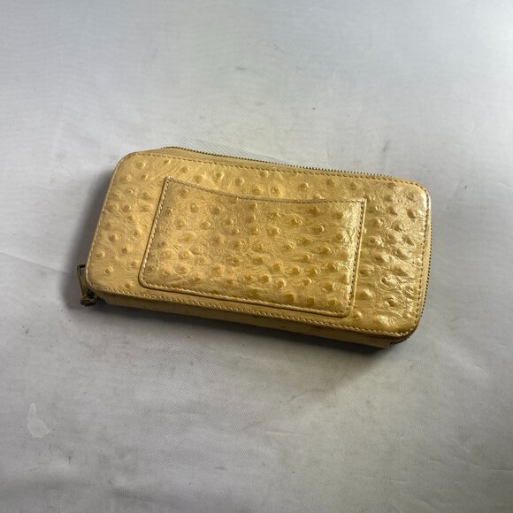 Hobo International Beige Genuine Leather Ostrich Full Zip Gold Clutch Wallet - Picture 3 of 3